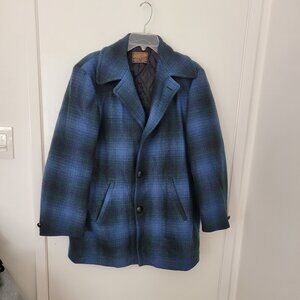 Pendleton Women Wool Coat Shearling Black Blue Shadow Plaid Western Jacket